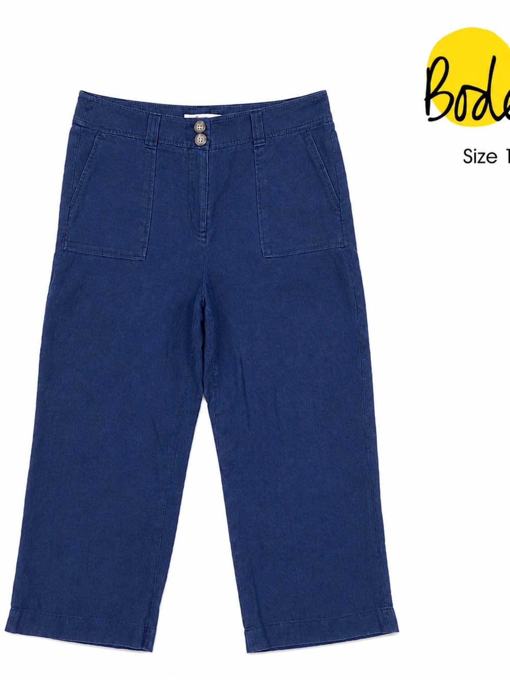 Boden 100% Linen Navy Wide Leg Crop Pants Patch Pocket US 10